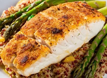 Baked Cod with Roasted Asparagus and Quinoa