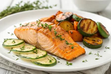 Baked Salmon with Sweet Potato and Zucchini