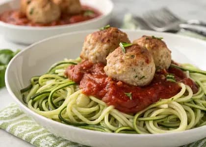 Oven-Baked Turkey Meatballs with Marinara Sauce and Zucchini Noodles