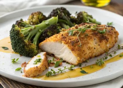 Hummus Crusted Chicken with Roasted Broccoli