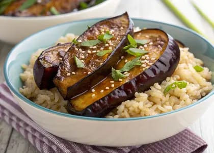 Miso-Glazed Eggplant with Brown Rice