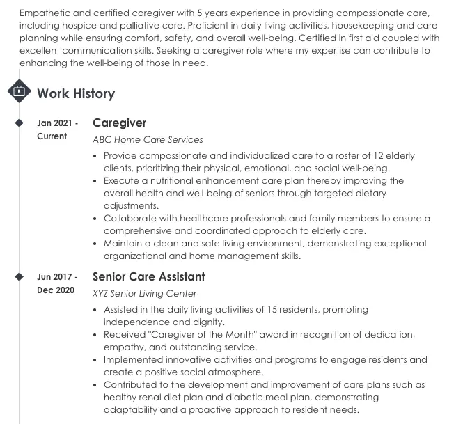 Caregiver Resume Objective