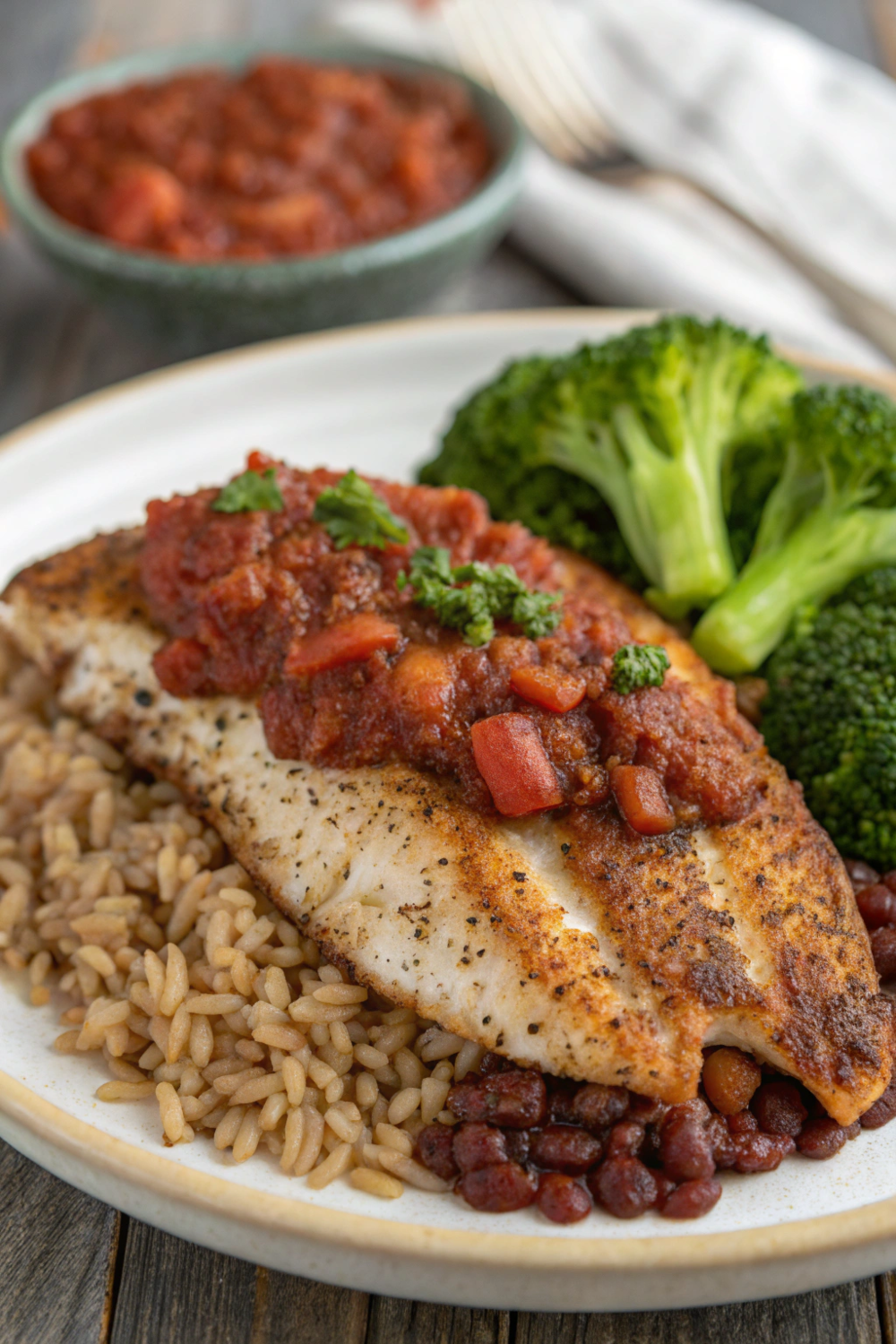 Blackened Tilapia with Red Pepper Coulis | High Protein Dinner Ideas | High Protein Dinners | High Protein Meals