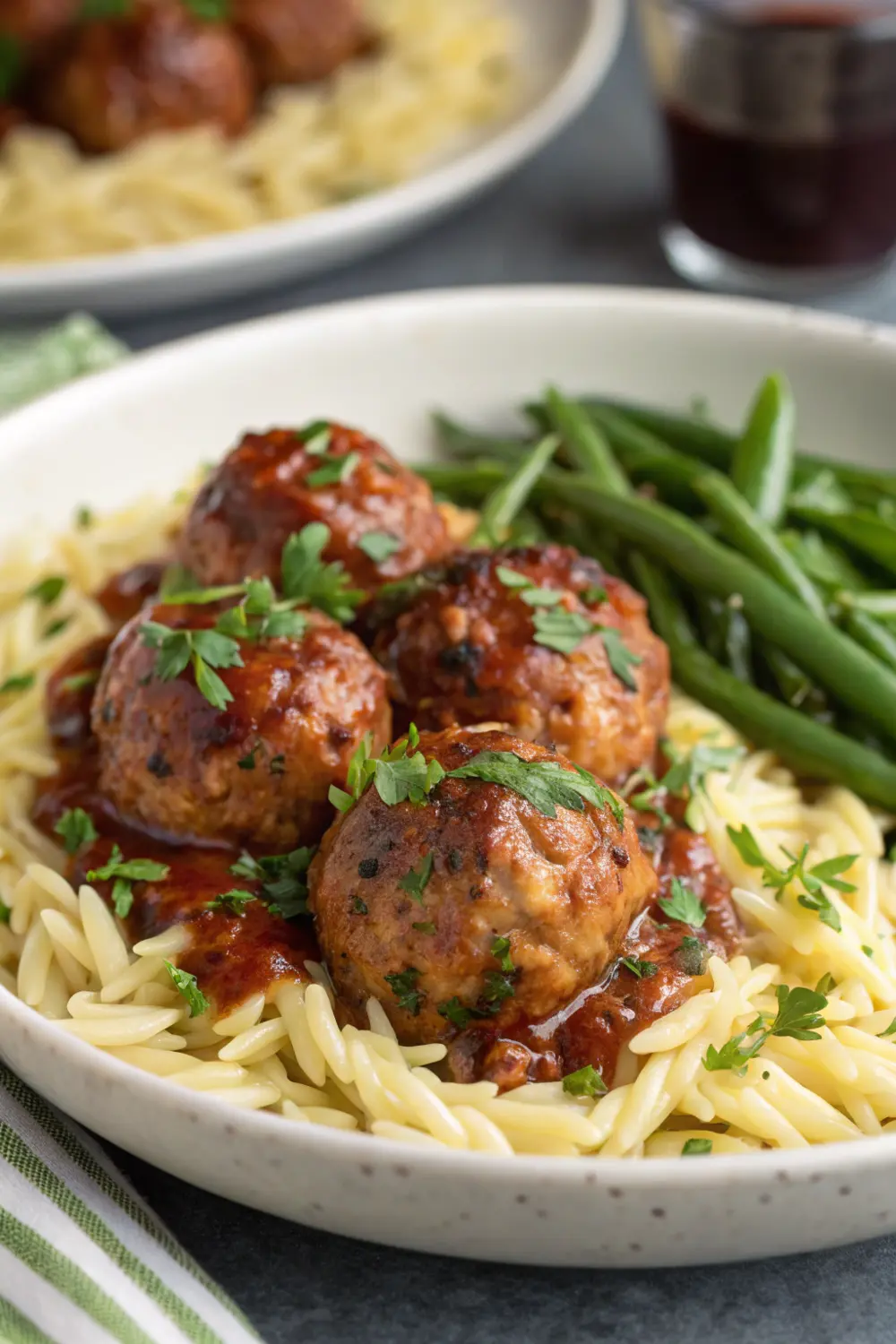 Merlot Chicken Meatballs with Orzo Pasta | Mediterranean Meals | Mediterranean Diet