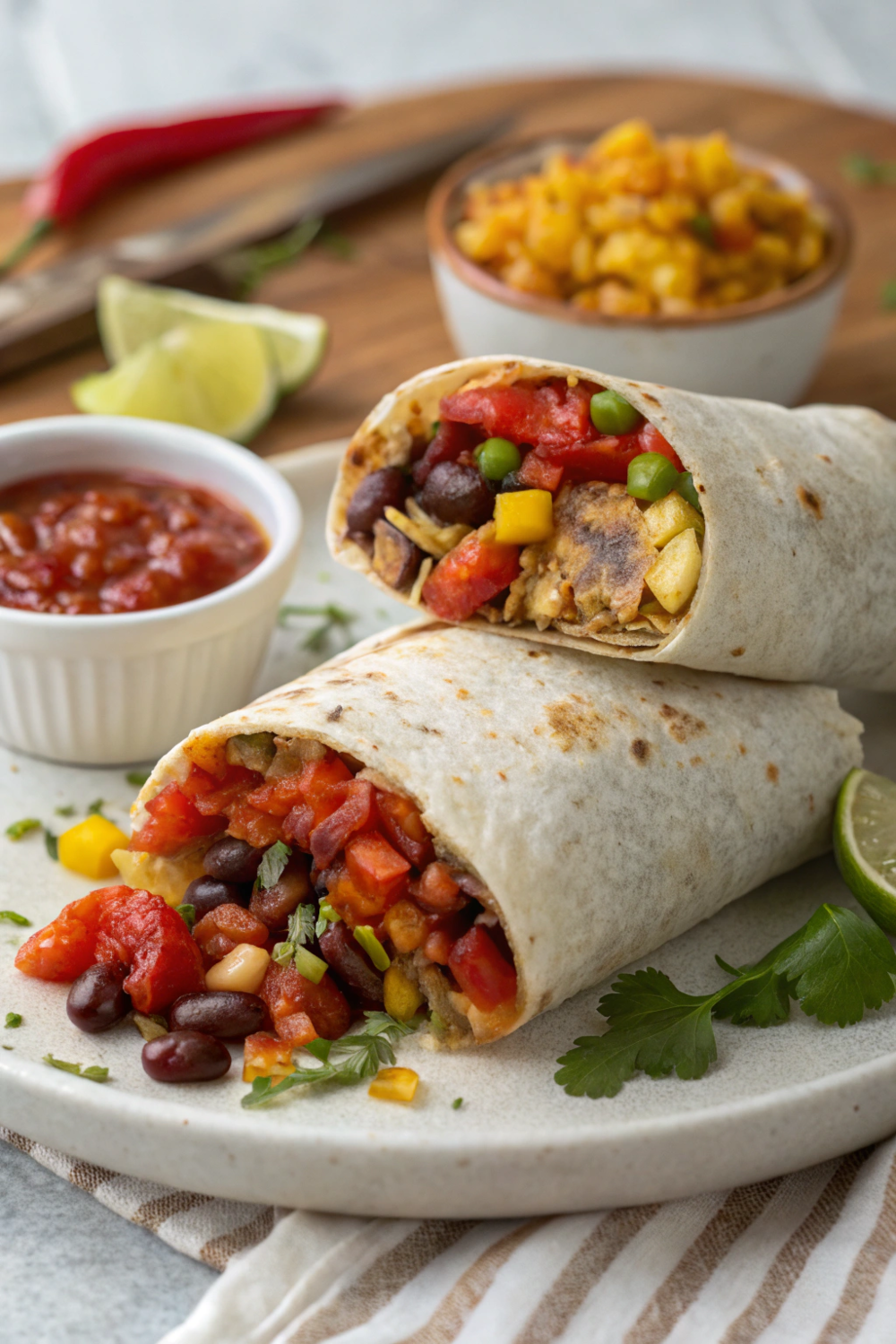 Tex-Mex Veggie Burrito with Salsa | High Protein Lunch Ideas