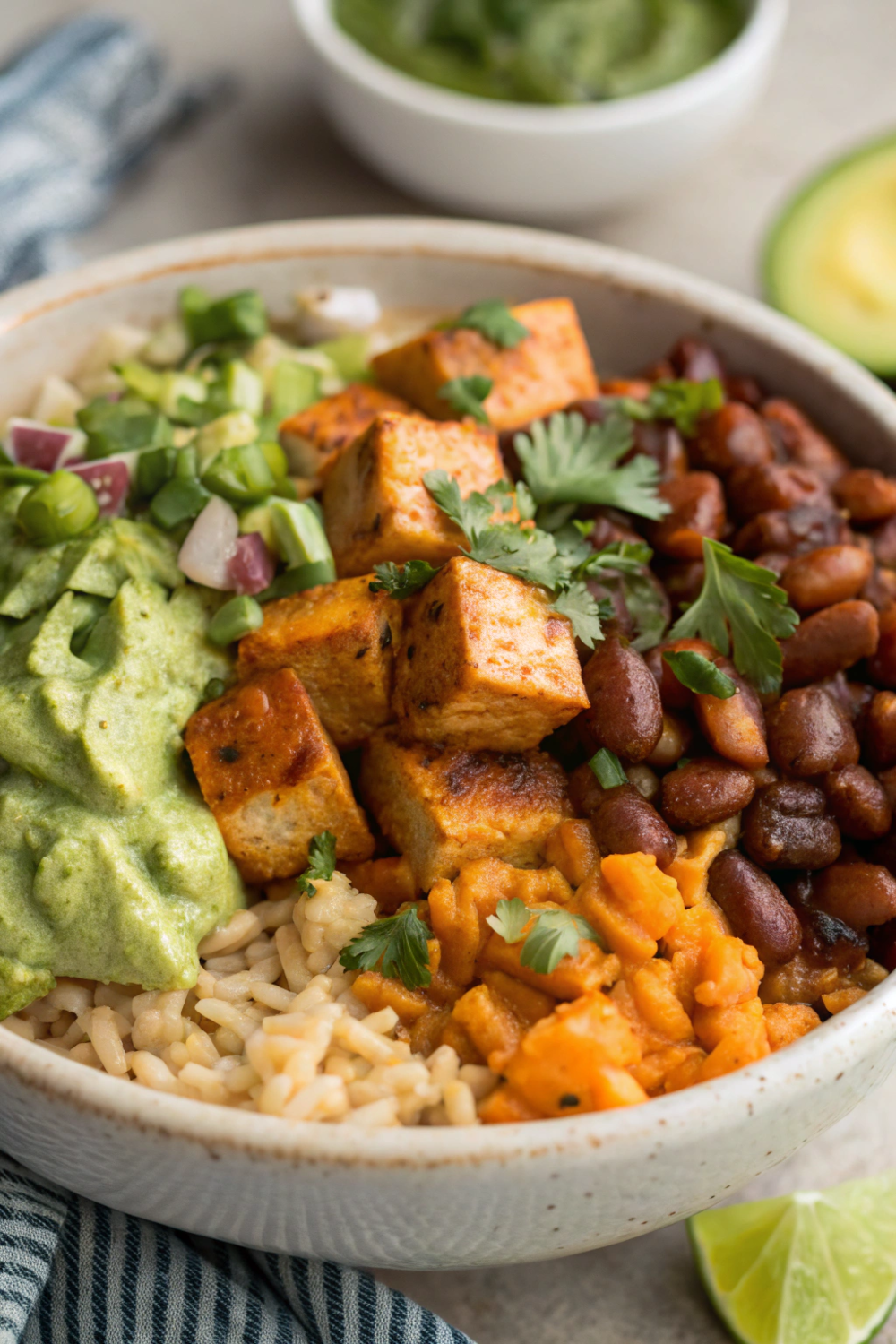 Tofu Chipotle Bean Bowl with Guacamole | High Protein Vegetarian Dinner | High Protein Vegetarian Foods