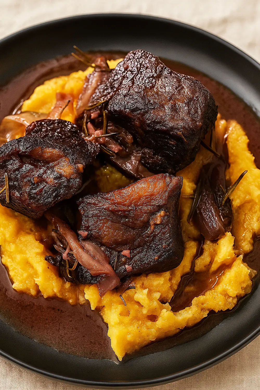 Crock pot beef short ribs served over buttery mashed potatoes with a savory red wine gravy, one of the best and easy Christmas dinner recipes to try.