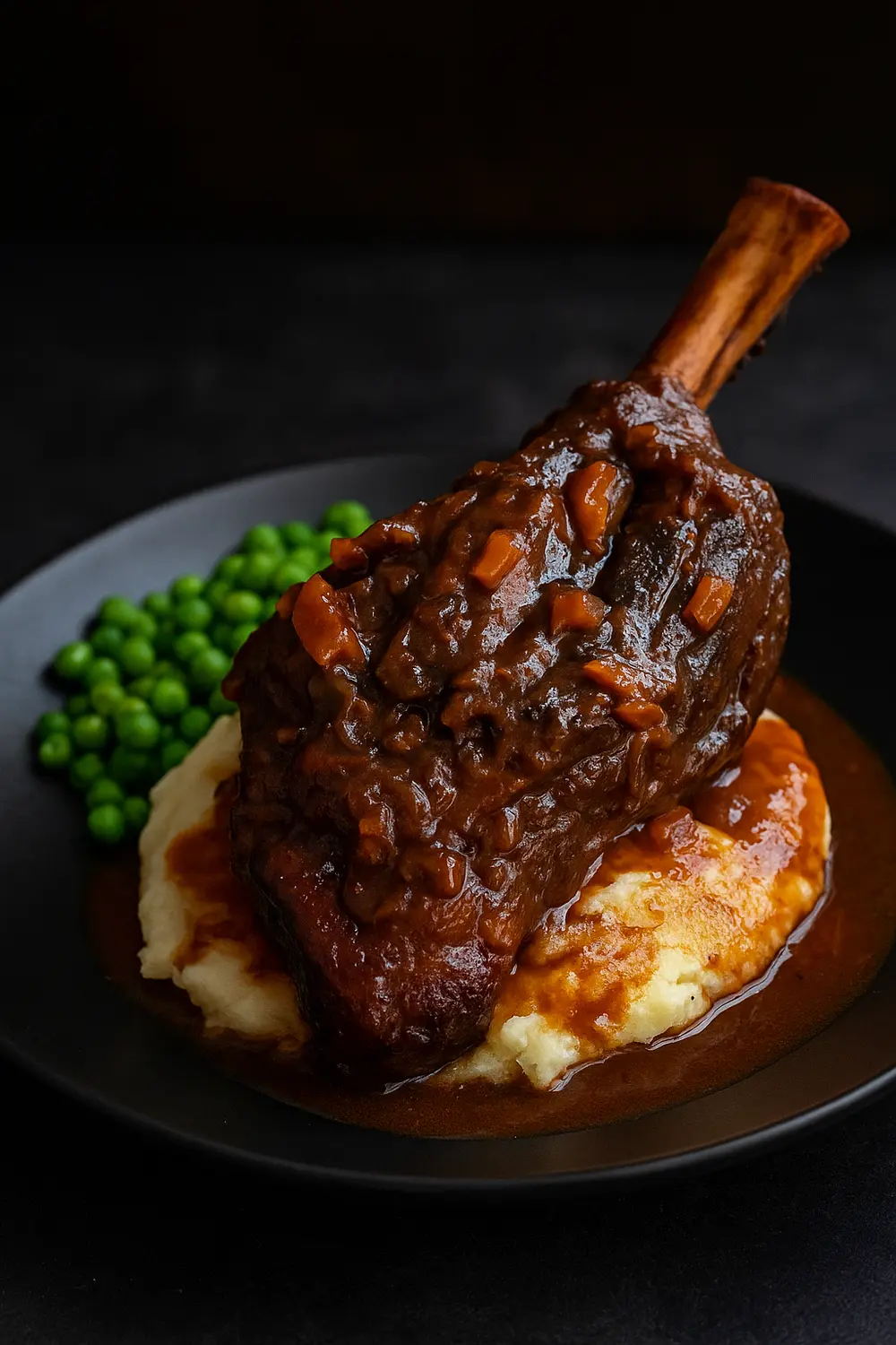 Lamb shanks are simmered for hours in red wine with tomatoes, garlic, and herbs until the meat is tender and falls off the bone, a perfect Christmas dinner recipe.