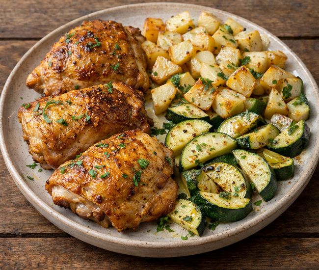 Roasted Chicken Thighs with Roasted Turnips and Zucchini Perfect for Those With Histamine Intolerance