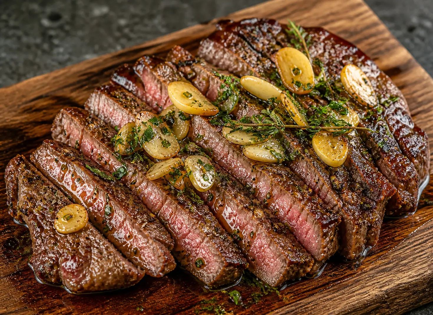 Pan-seared garlic butter ribeye steak with golden crust and herb butter served with roasted potatoes for Mother's Day dinner
